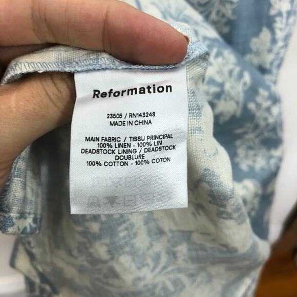 Reformation Dale Linen Dress Strap Open Back Midi Porcelain Floral Print 12 NWT - Picture 9 of 9